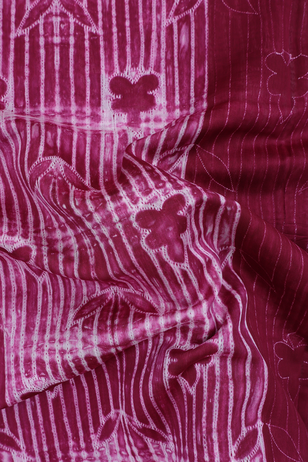 Chanderi Cotton Saree In Deep Mulberry With Printed Design