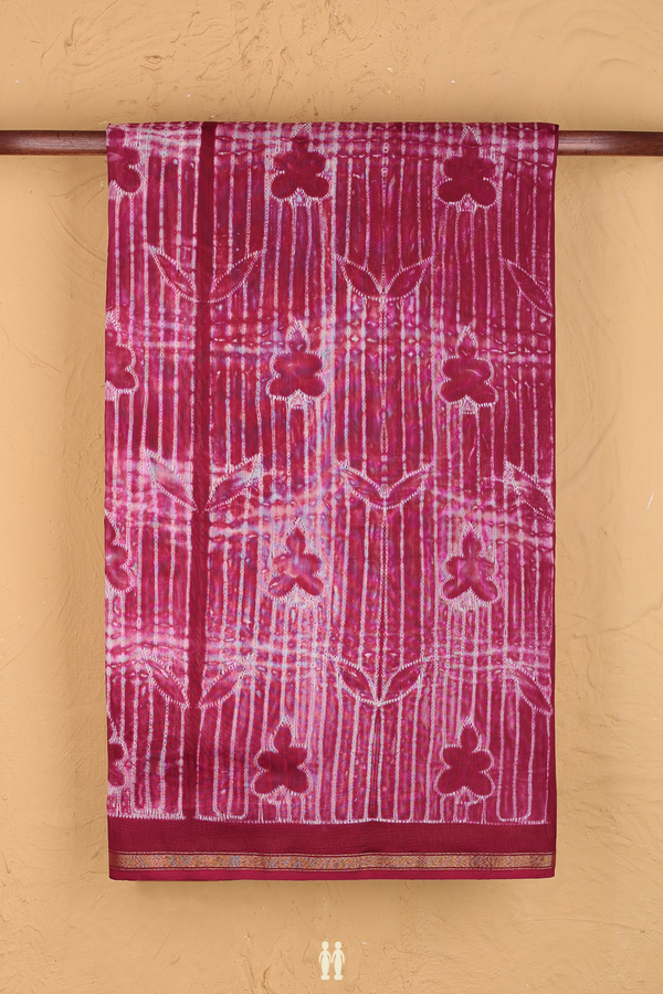 Chanderi Cotton Saree In Deep Mulberry With Printed Design