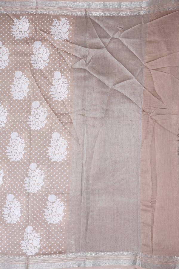 Chanderi Cotton Saree In Dusty Brown With Floral Design