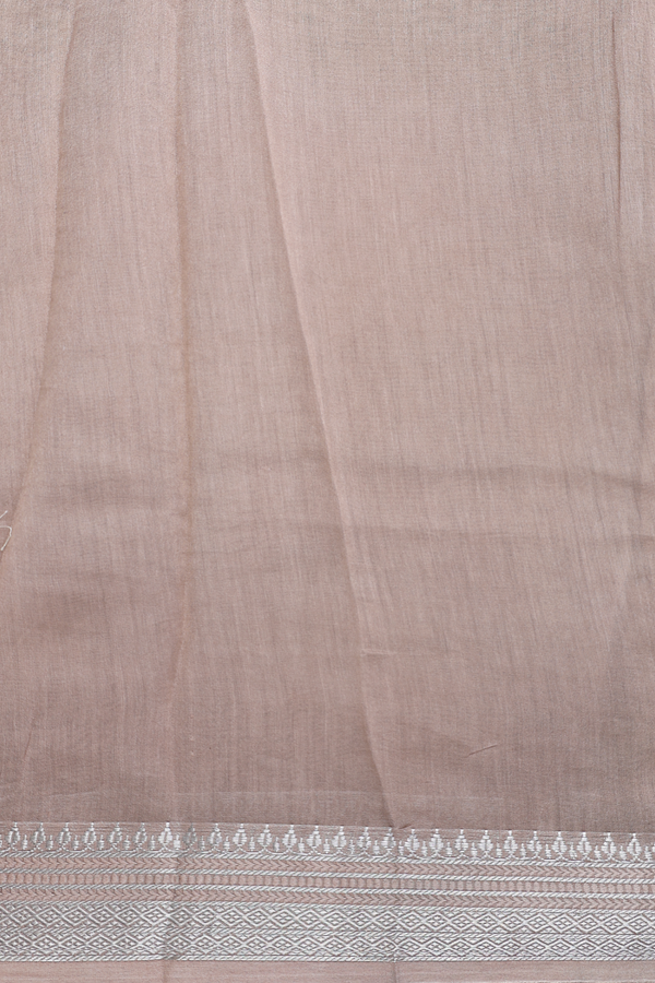 Chanderi Cotton Saree In Dusty Brown With Floral Design