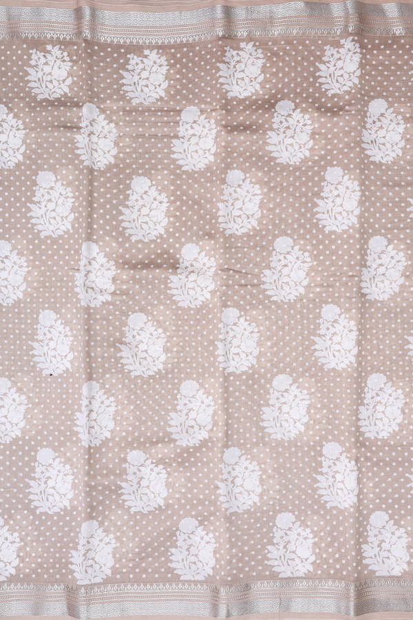 Chanderi Cotton Saree In Dusty Brown With Floral Design