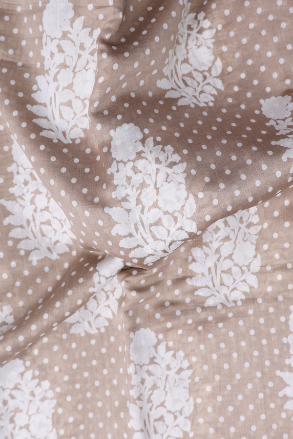 Chanderi Cotton Saree In Dusty Brown With Floral Design
