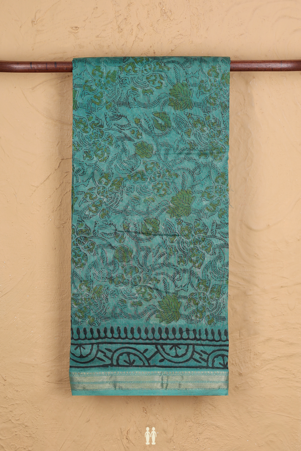 Chanderi Cotton Saree In Dusty Green With Floral Design