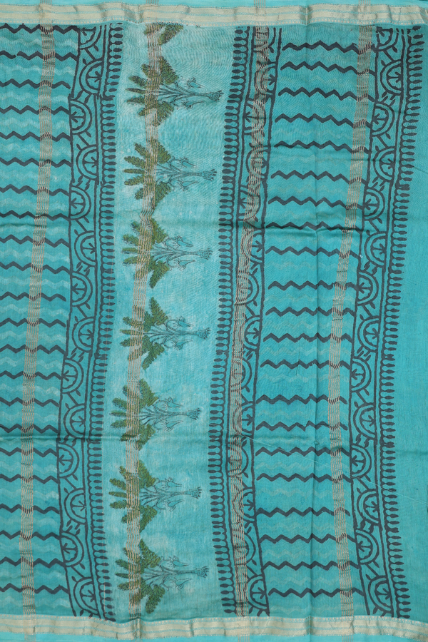 Chanderi Cotton Saree In Dusty Green With Floral Design