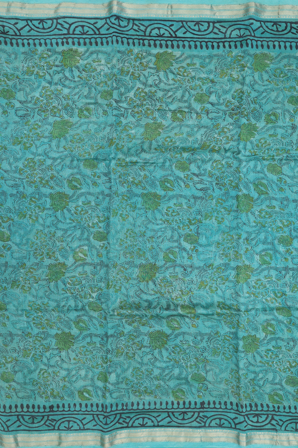 Chanderi Cotton Saree In Dusty Green With Floral Design