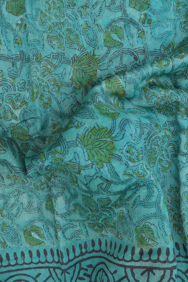 Chanderi Cotton Saree In Dusty Green With Floral Design