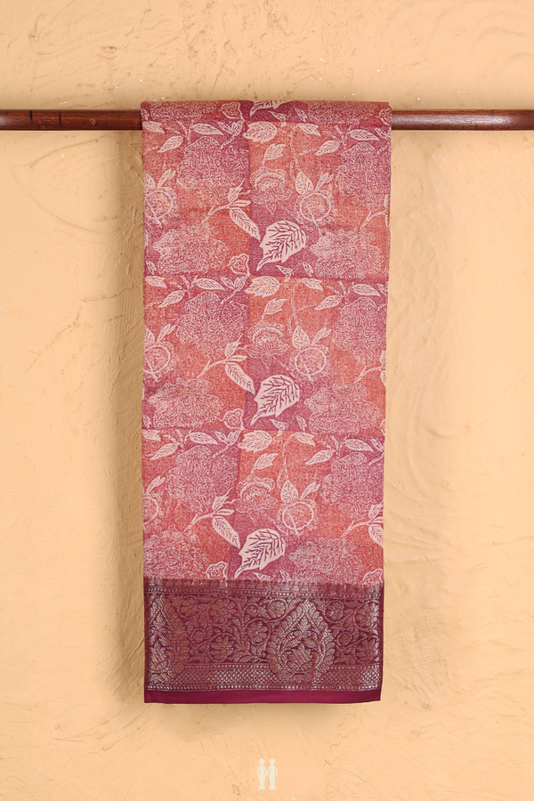 Chanderi Cotton Saree In Dusty Red With Printed Design