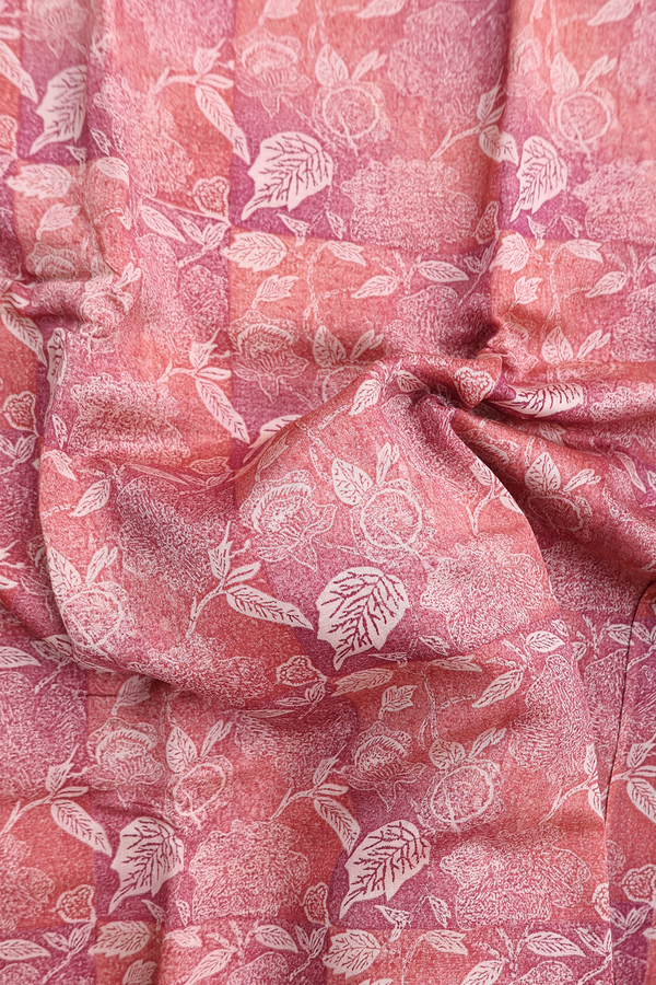 Chanderi Cotton Saree In Dusty Red With Printed Design