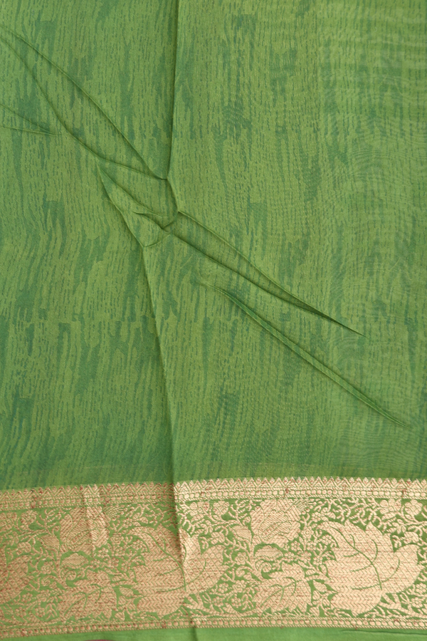 Chanderi Cotton Saree In Green And Beige With Stripes Design