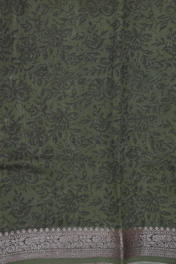 Chanderi Cotton Saree In Green And Cream With Stripes Design
