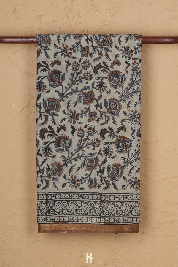 Chanderi Cotton Saree In Cream Color With Floral Design