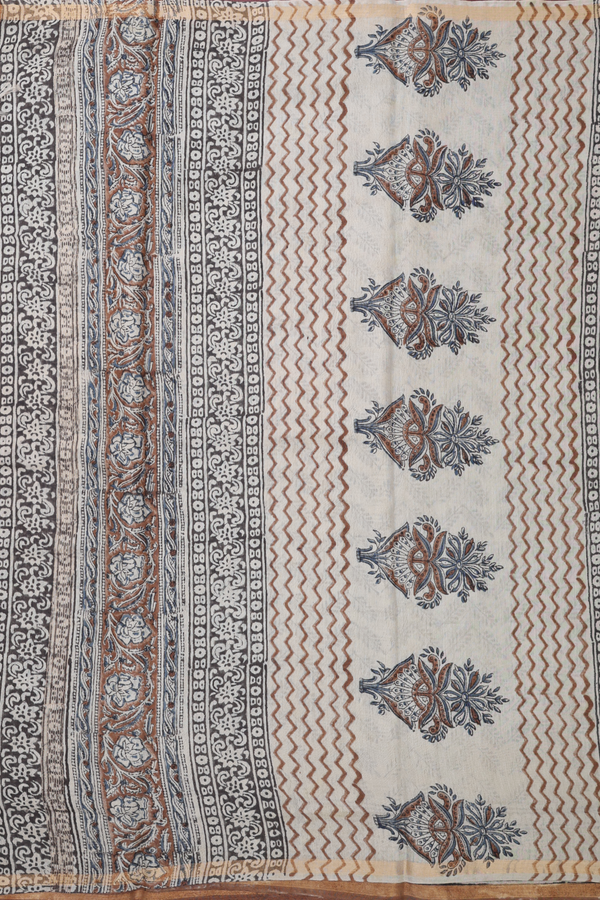 Chanderi Cotton Saree In Cream Color With Floral Design