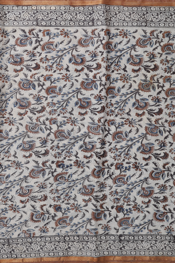 Chanderi Cotton Saree In Cream Color With Floral Design
