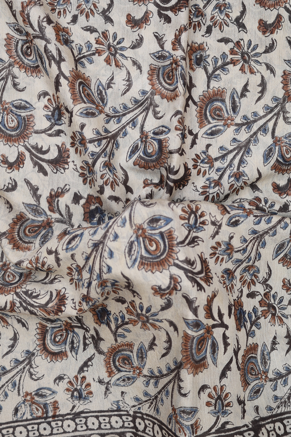 Chanderi Cotton Saree In Cream Color With Floral Design