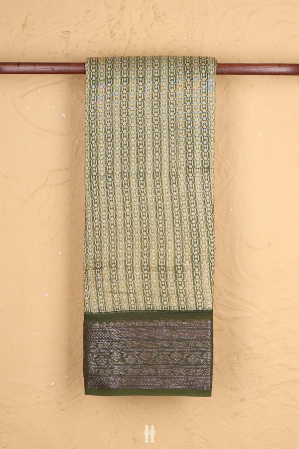 Chanderi Cotton Saree In Green With Printed Design