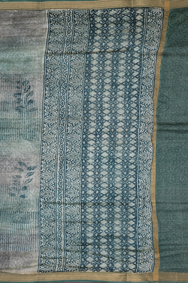 Chanderi Cotton Saree In Green With Printed Design