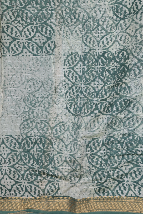 Chanderi Cotton Saree In Green With Printed Design