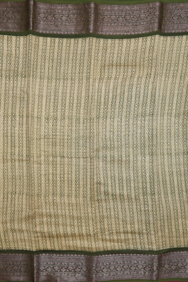Chanderi Cotton Saree In Green With Printed Design