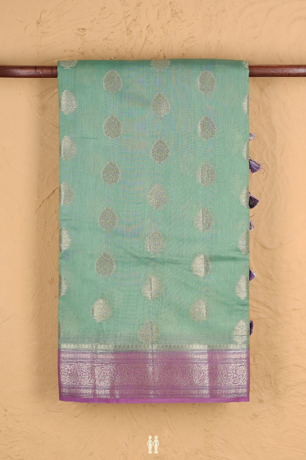 Chanderi Silk Cotton Saree In Green With Zari Buttas