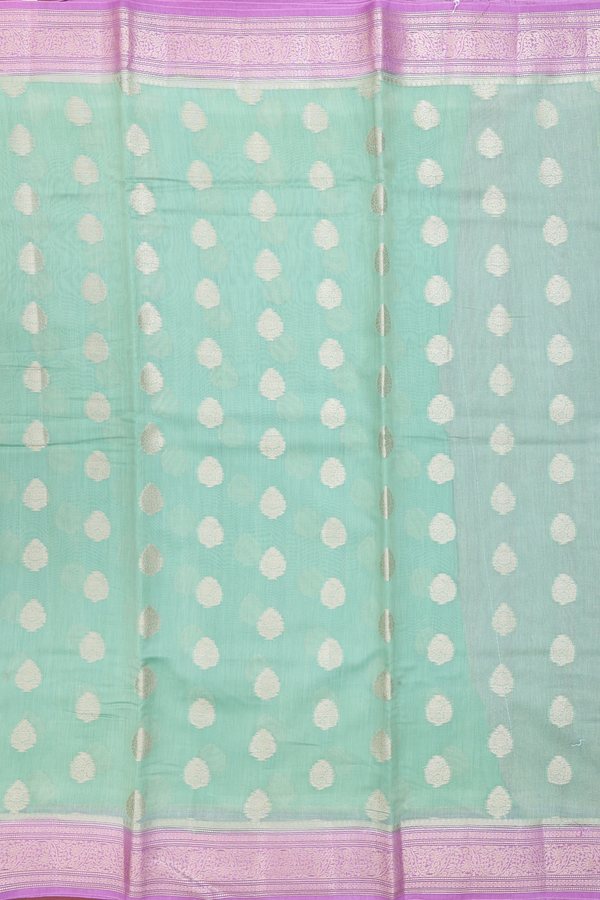 Chanderi Silk Cotton Saree In Green With Zari Buttas