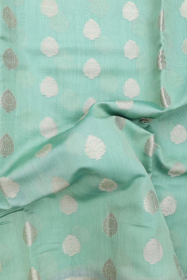 Chanderi Silk Cotton Saree In Green With Zari Buttas