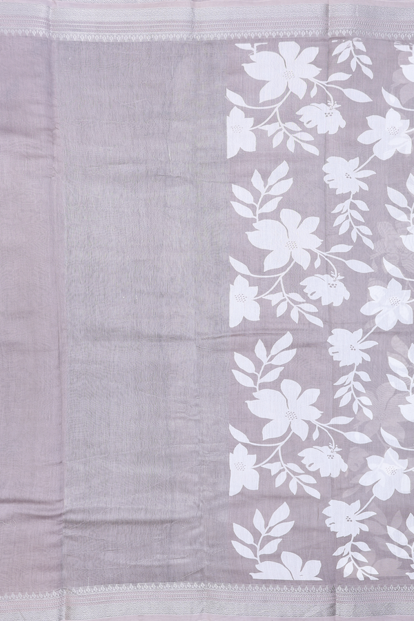 Chanderi Cotton Saree In Grey With Floral Printed Design