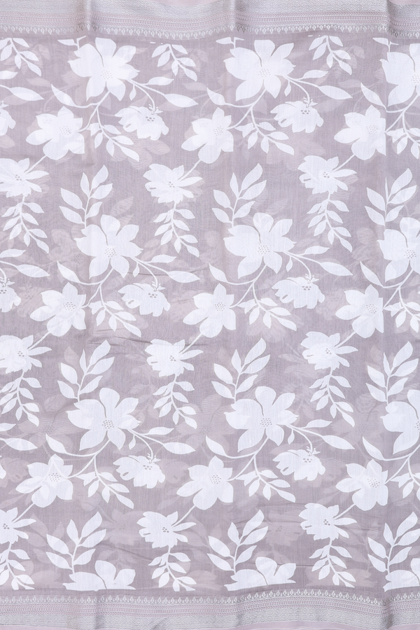 Chanderi Cotton Saree In Grey With Floral Printed Design