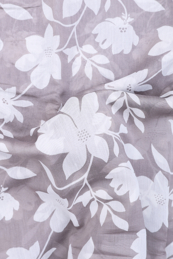 Chanderi Cotton Saree In Grey With Floral Printed Design