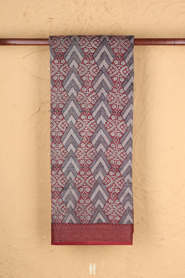 Chanderi Cotton Saree In Grey With Printed Design