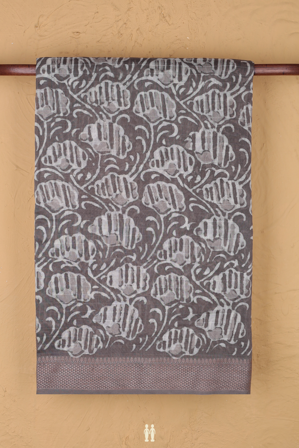 Chanderi Cotton Saree In Greyish Brown With Printed Design