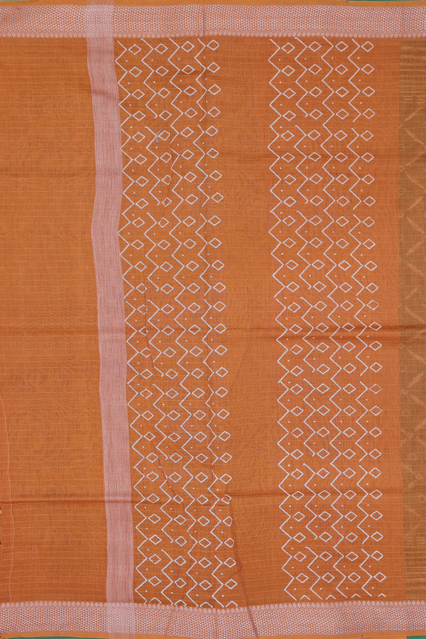 Chanderi Cotton Saree In Hunter Green With Printed Design