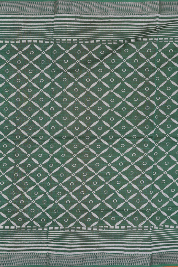 Chanderi Cotton Saree In Hunter Green With Printed Design