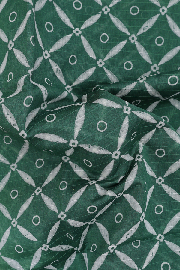 Chanderi Cotton Saree In Hunter Green With Printed Design