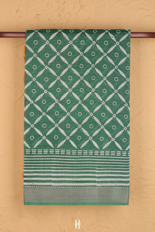 Chanderi Cotton Saree In Hunter Green With Printed Design