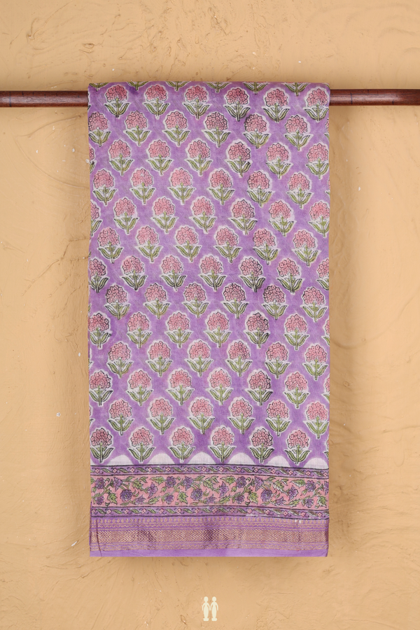 Chanderi Cotton Saree In Lavender With Floral Design