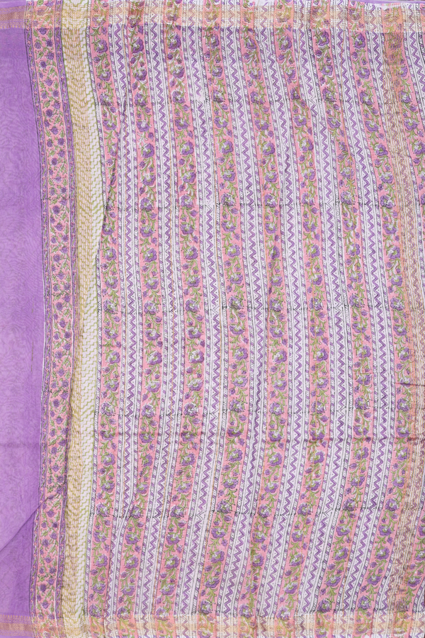 Chanderi Cotton Saree In Lavender With Floral Design