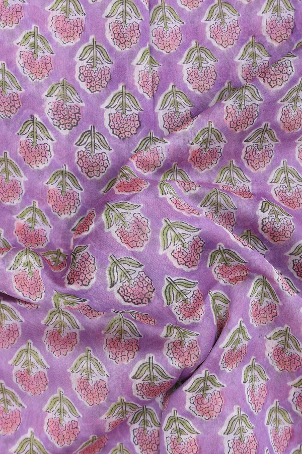 Chanderi Cotton Saree In Lavender With Floral Design