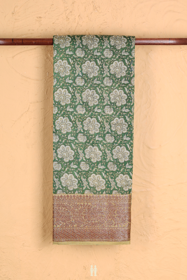 Chanderi Cotton Saree In Fern Green With Floral Design
