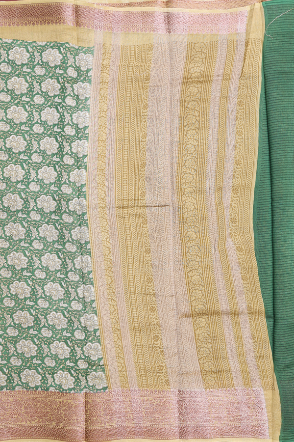 Chanderi Cotton Saree In Fern Green With Floral Design