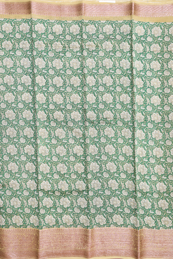 Chanderi Cotton Saree In Fern Green With Floral Design