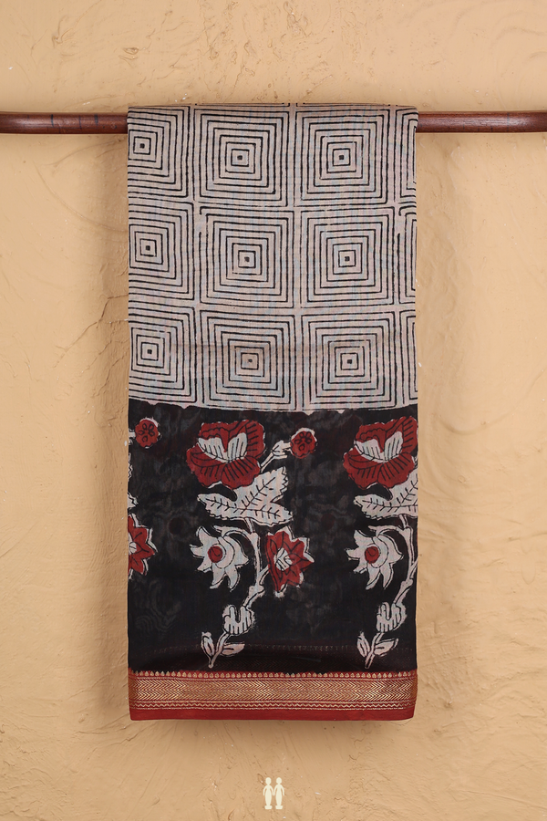 Chanderi Cotton Saree In Light Brown With Printed Design