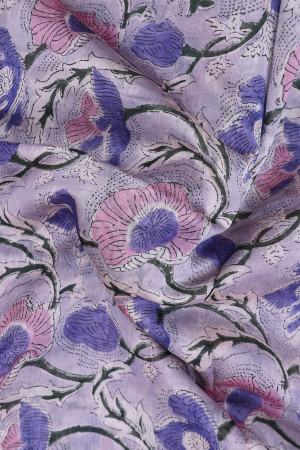 Chanderi Cotton Saree In Light Purple With Floral Design