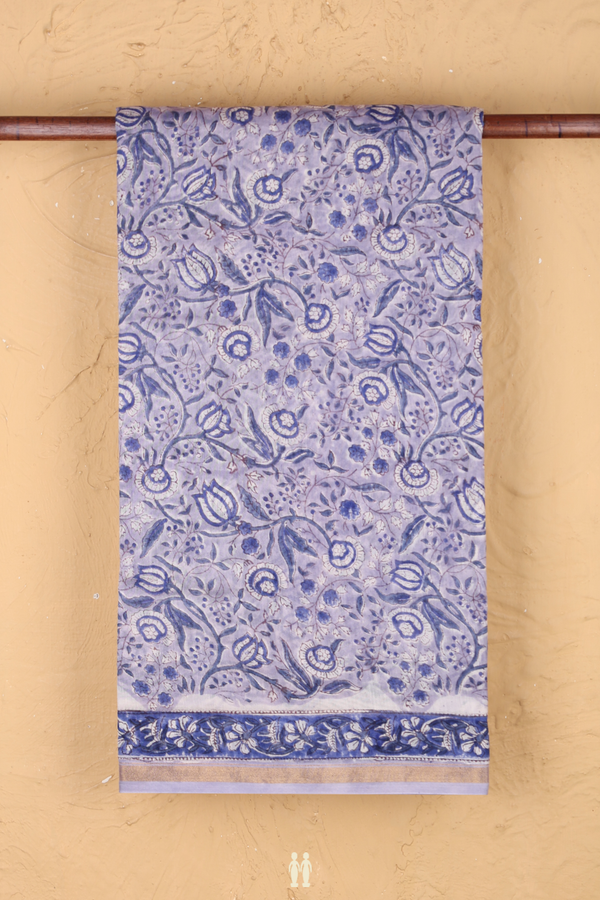 Chanderi Cotton Saree In Light Purple With Floral Design
