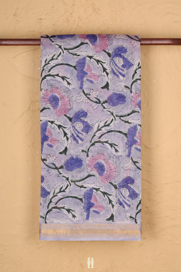 Chanderi Cotton Saree In Light Purple With Floral Design