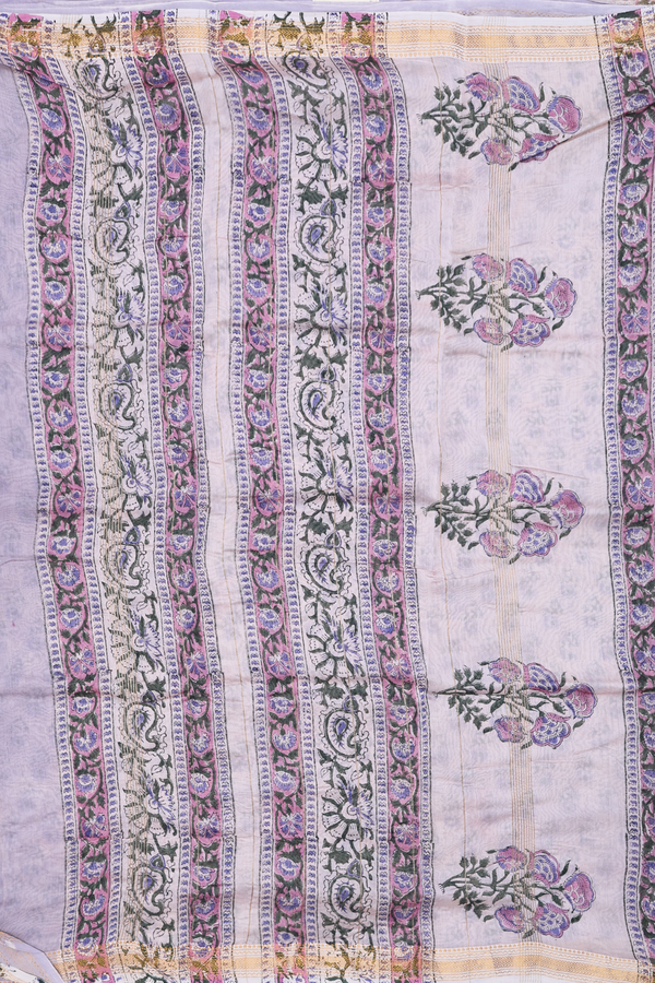 Chanderi Cotton Saree In Light Purple With Floral Design