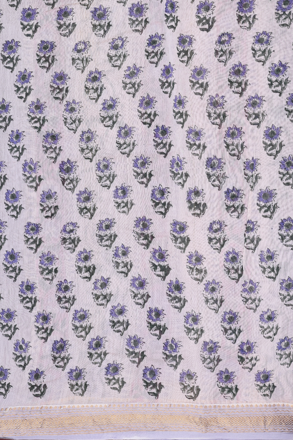 Chanderi Cotton Saree In Light Purple With Floral Design