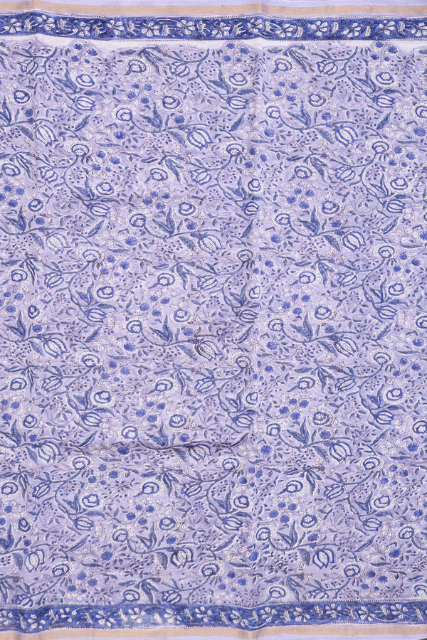 Chanderi Cotton Saree In Light Purple With Floral Design