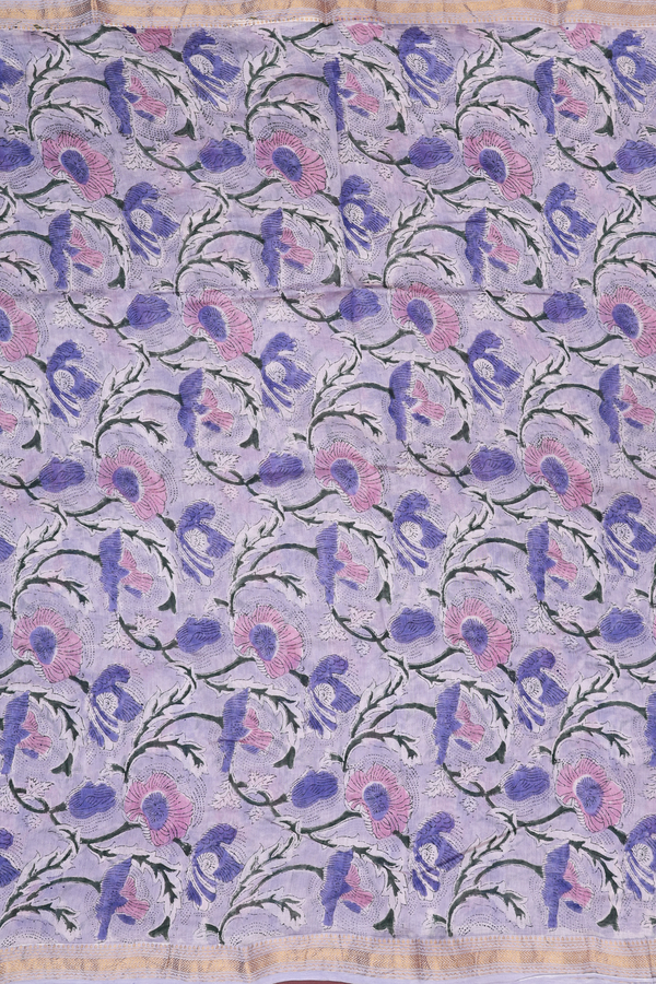 Chanderi Cotton Saree In Light Purple With Floral Design