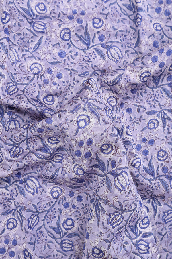 Chanderi Cotton Saree In Light Purple With Floral Design