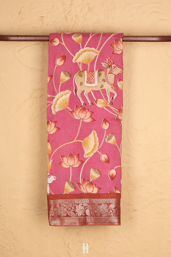 Chanderi Cotton Saree In Mauve Pink With Floral Design